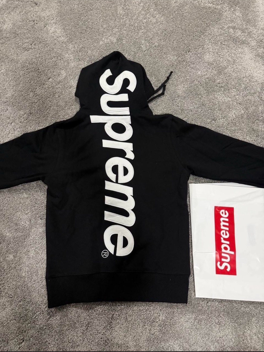 Supreme Black Hoodie with White Vertical Logo - Women’s